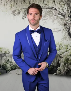 3 Pc Flat Front Pants With Matching Bow Tie | CAESAR| Royal