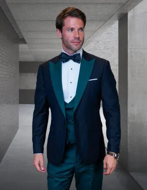 3pc Tuxedo Suit Modern Fit Flat Front Pants. Super 150's Italian Fabric| ARYA| Hunter