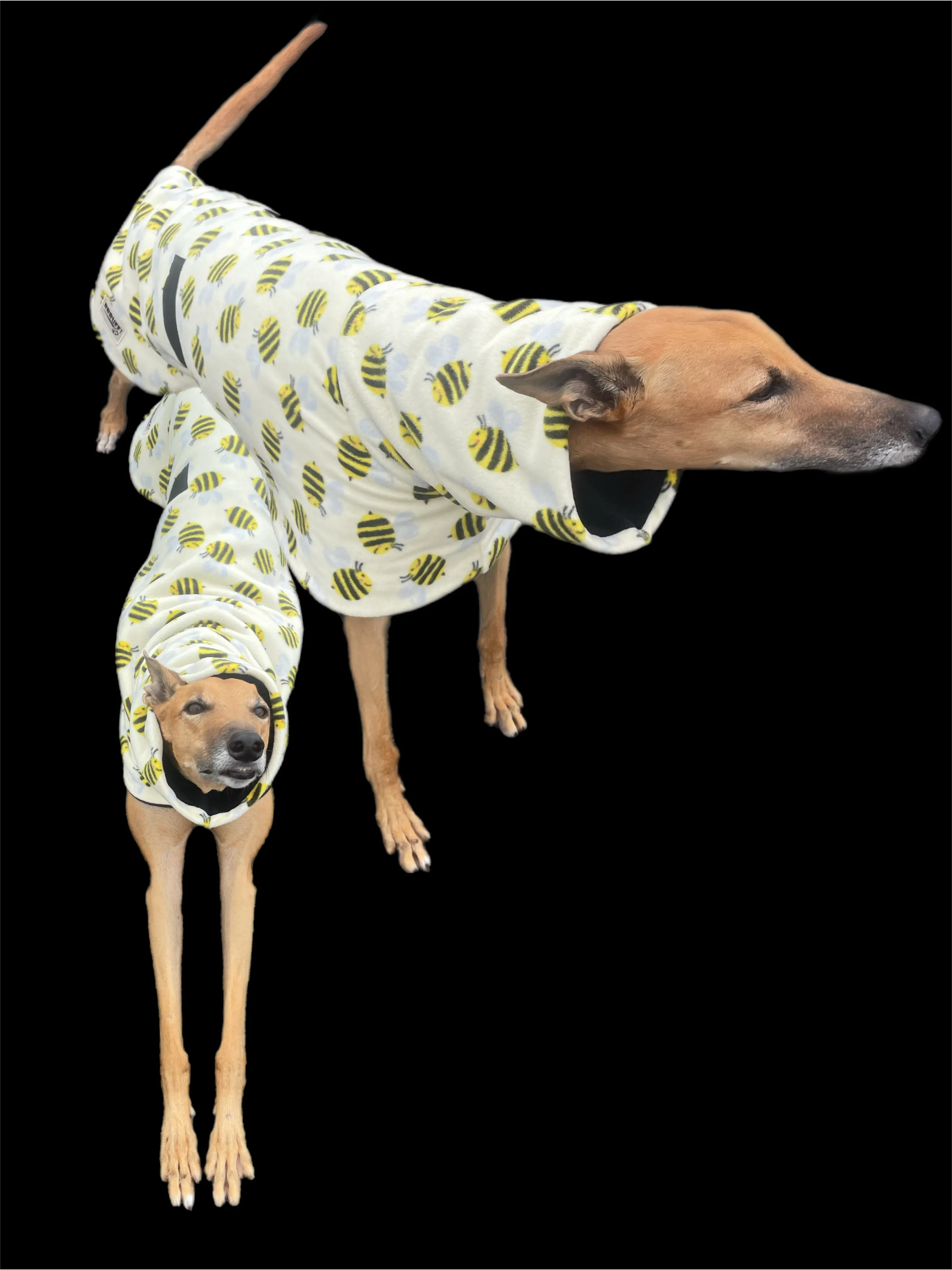 Bee happy in soft yellow greyhound coat rug thick polar fleece washable extra wide neck hoodie