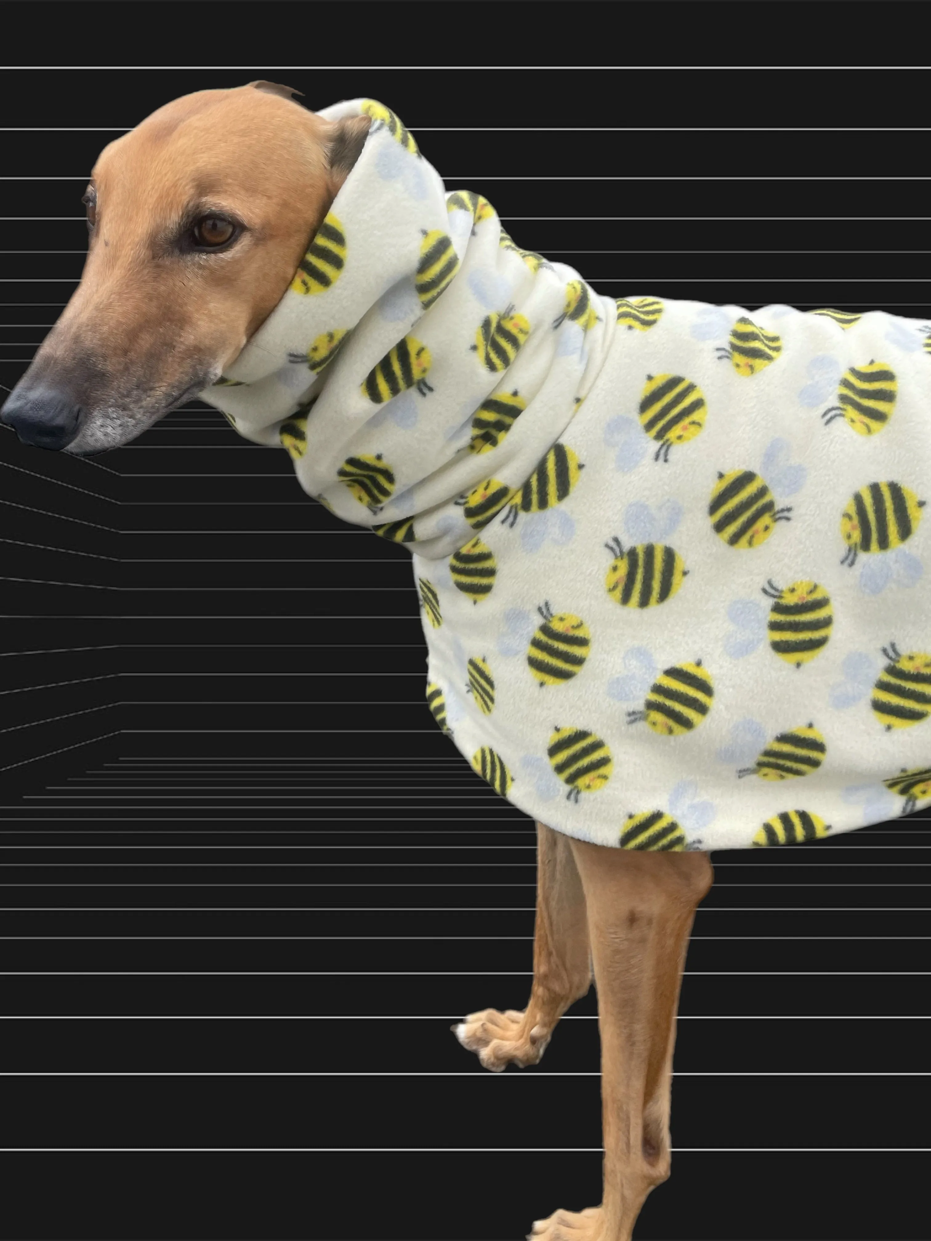 Bee happy in soft yellow greyhound coat rug thick polar fleece washable extra wide neck hoodie
