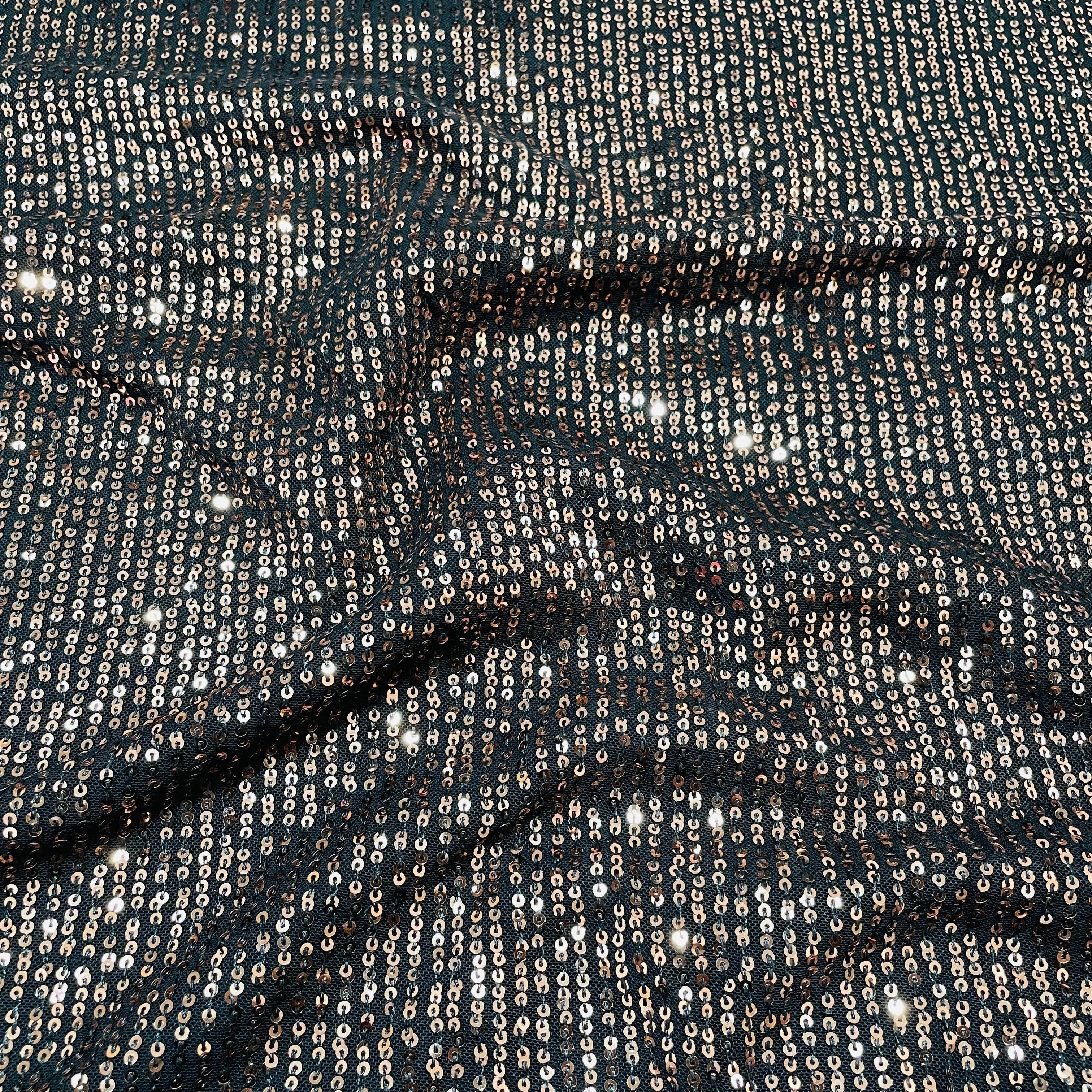 Black & Golden Sequins Embroidery Power Net Fabric