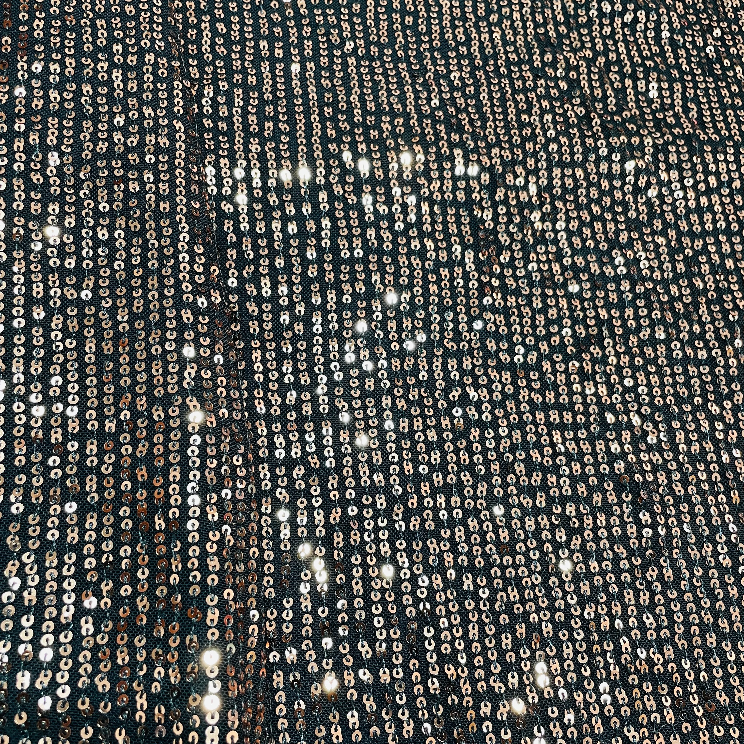 Black & Golden Sequins Embroidery Power Net Fabric