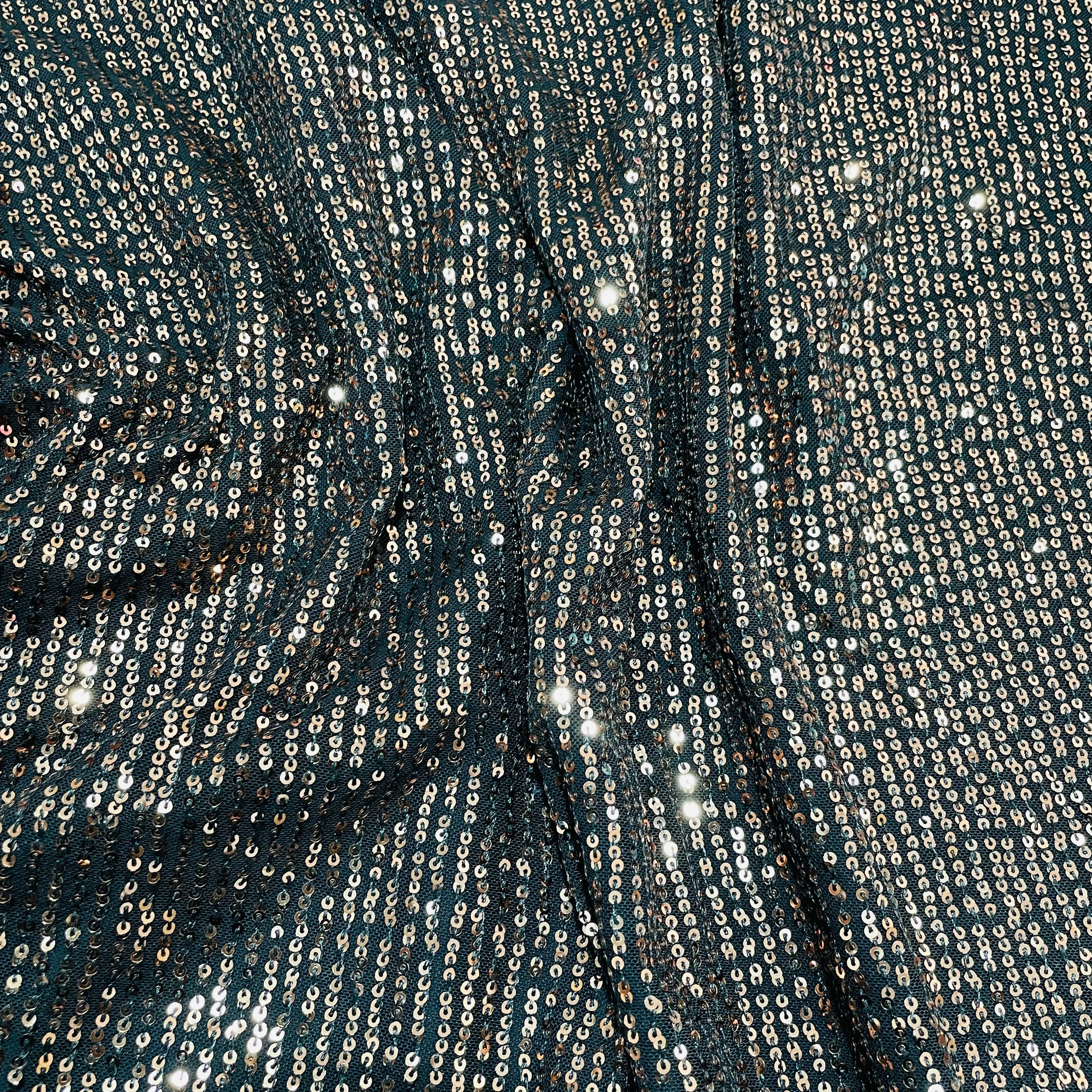 Black & Golden Sequins Embroidery Power Net Fabric