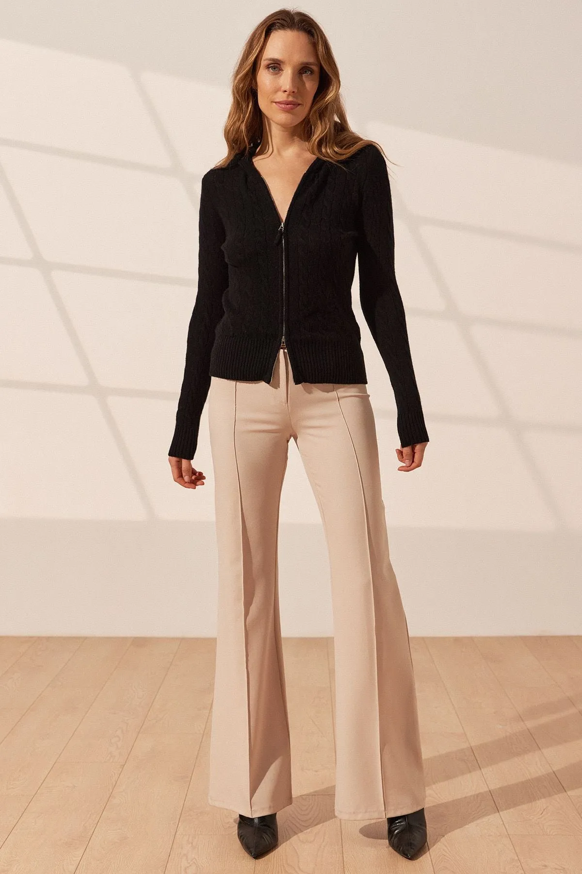 Black Cashmere and Wool Amelia Women's Hooded Cardigan