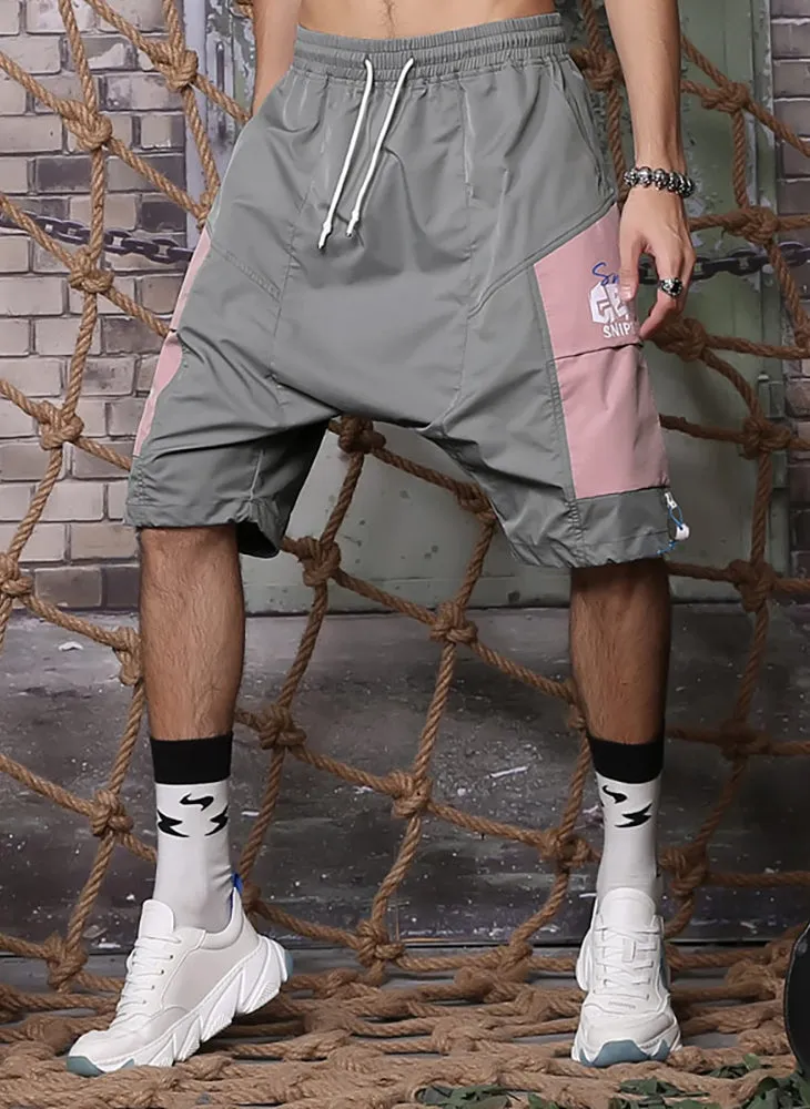 Black Plain Print Pocket Stretch Rope Casual Shorts