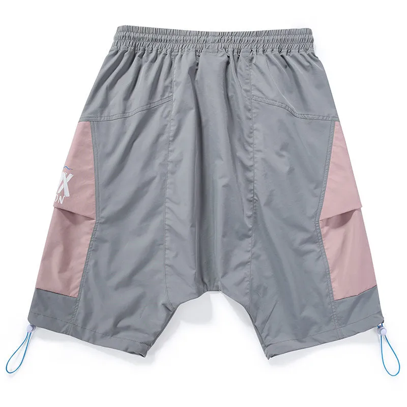 Black Plain Print Pocket Stretch Rope Casual Shorts