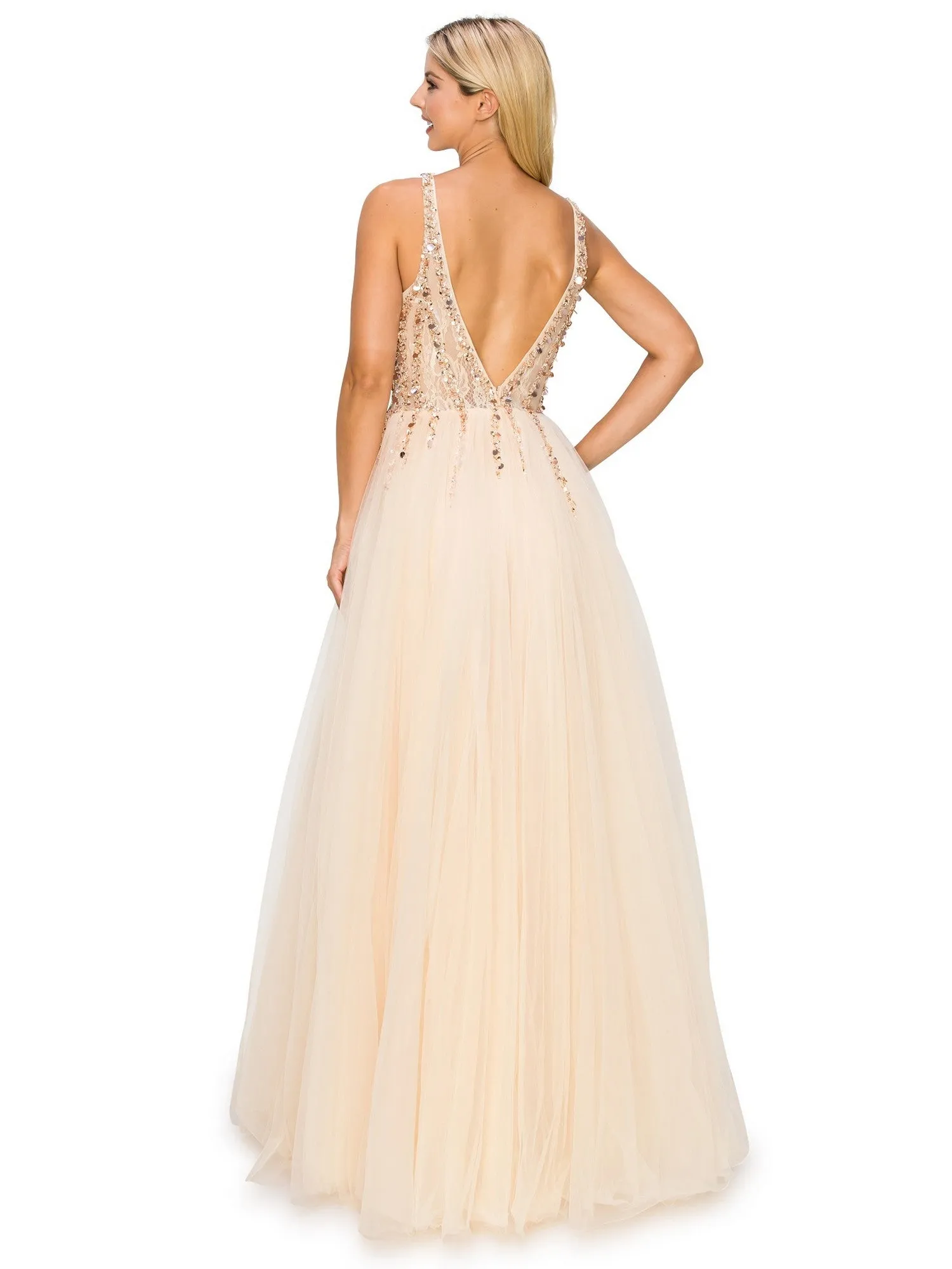 Bliss Sequin Lace Applique Sleeveless Tulle Long Dress for Women, Sizes XS-3XL