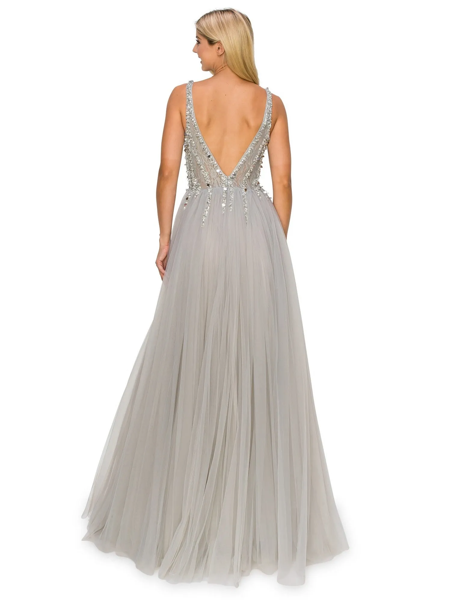 Bliss Sequin Lace Applique Sleeveless Tulle Long Dress for Women, Sizes XS-3XL