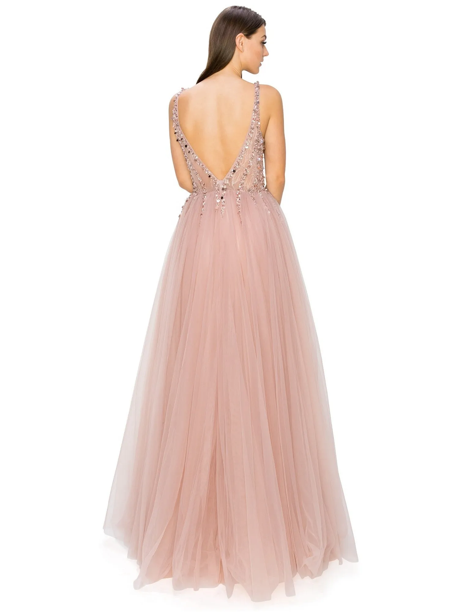 Bliss Sequin Lace Applique Sleeveless Tulle Long Dress for Women, Sizes XS-3XL