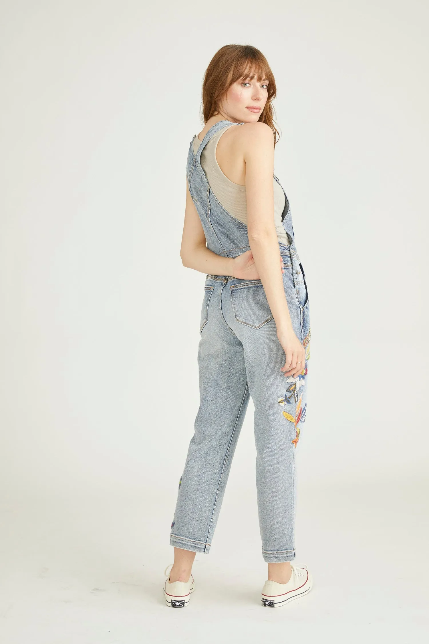 Brady Boyfriend Overalls - Feathery Leaf