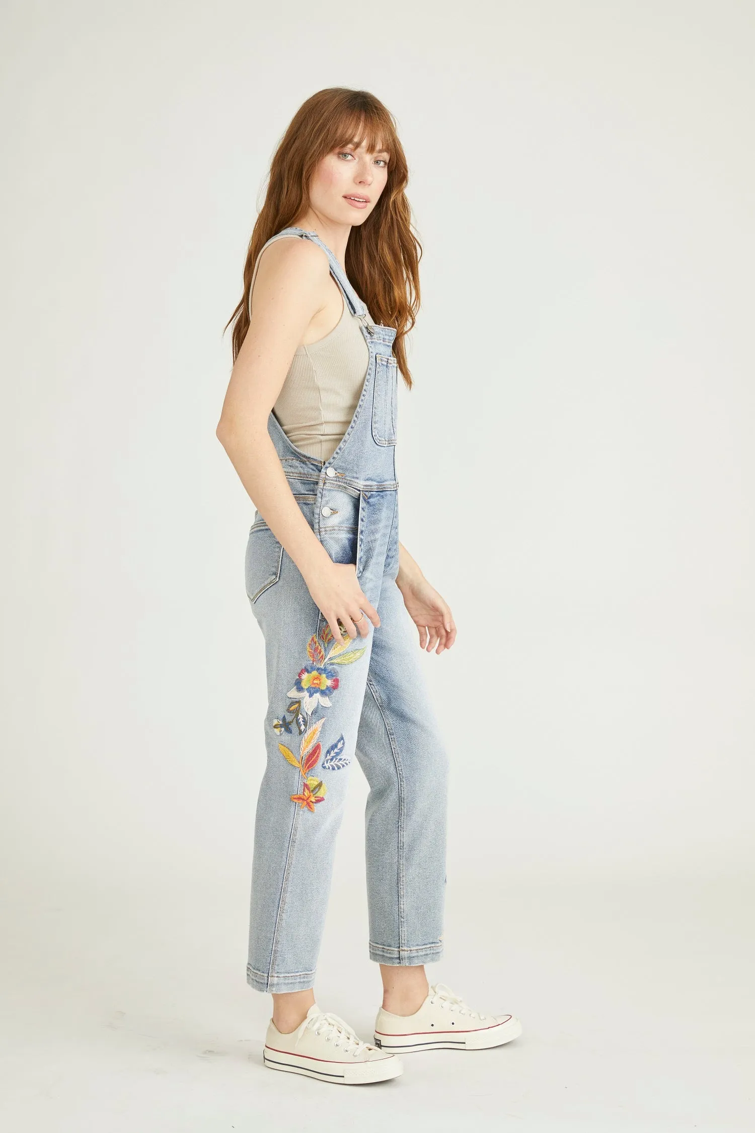 Brady Boyfriend Overalls - Feathery Leaf