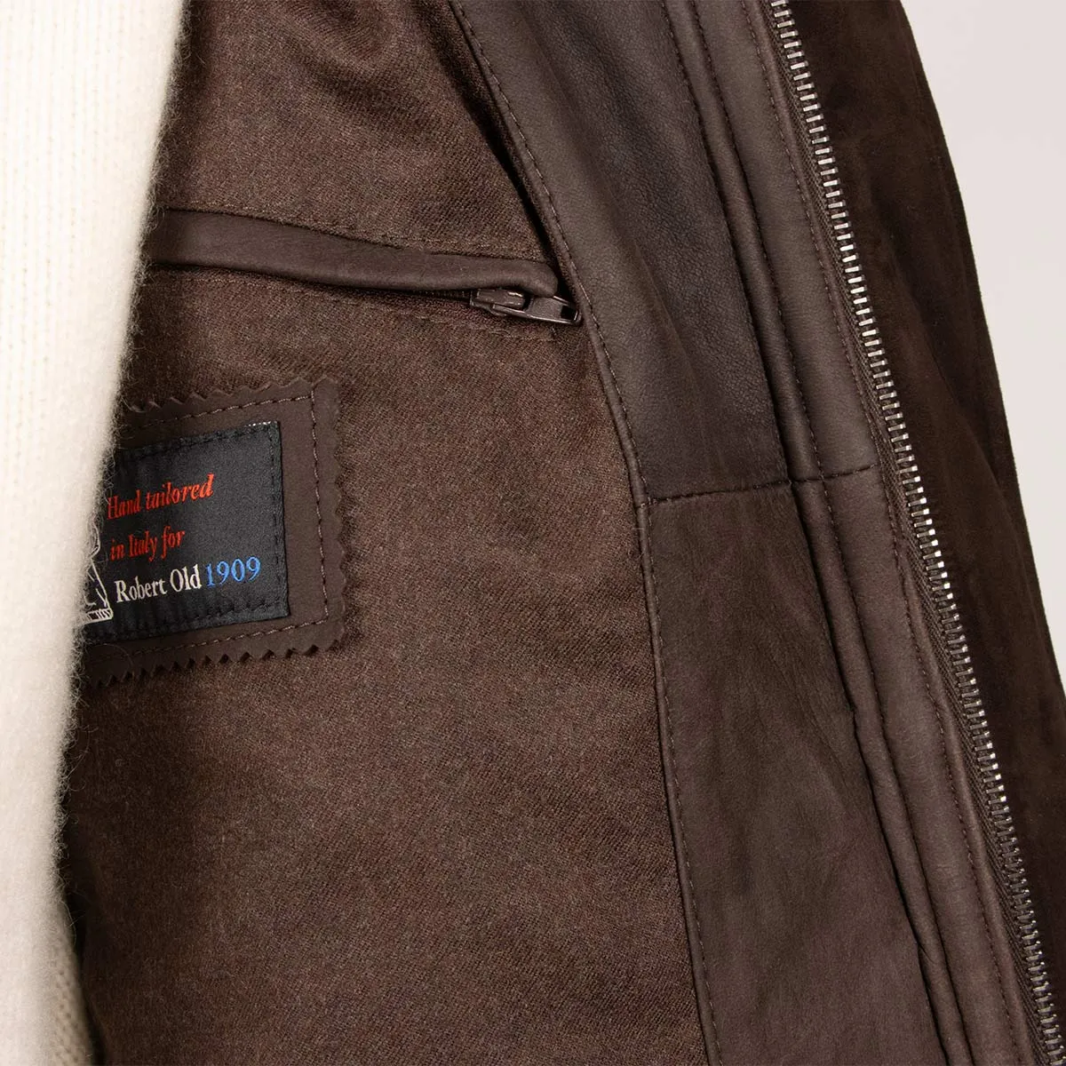Brown Panelled Leather Hip-Length Coat