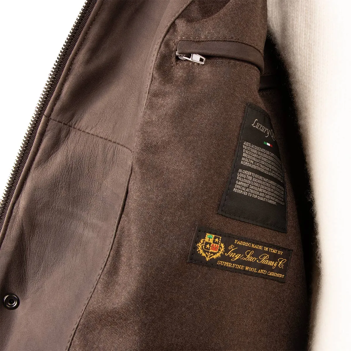 Brown Panelled Leather Hip-Length Coat