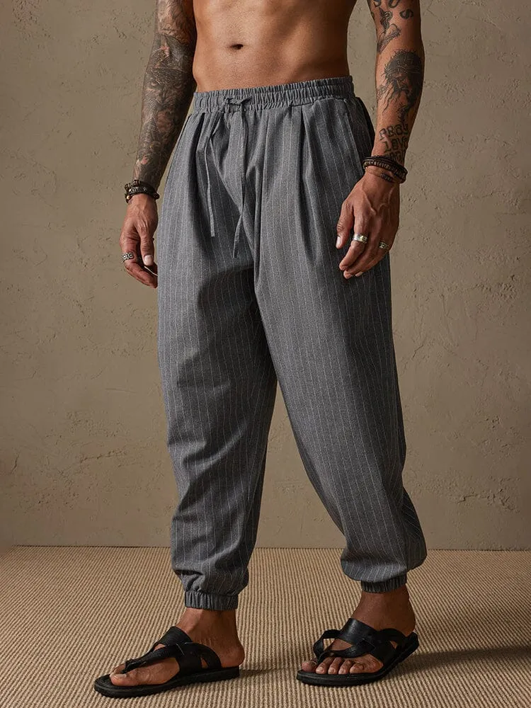 Casual Stripe Beam Feet Cotton Linen Pants