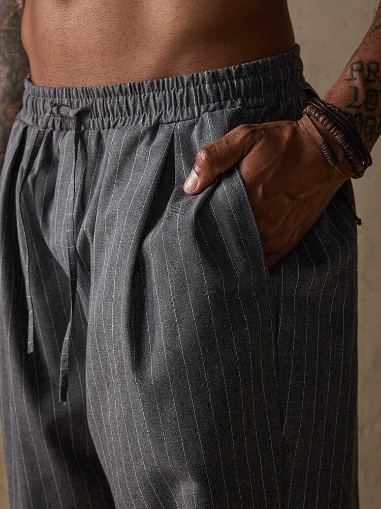 Casual Stripe Beam Feet Cotton Linen Pants