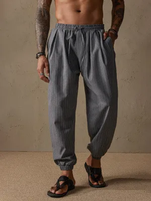 Casual Stripe Beam Feet Cotton Linen Pants
