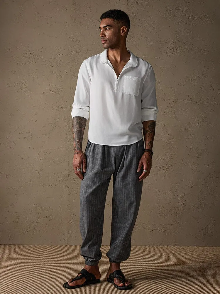 Casual Stripe Beam Feet Cotton Linen Pants