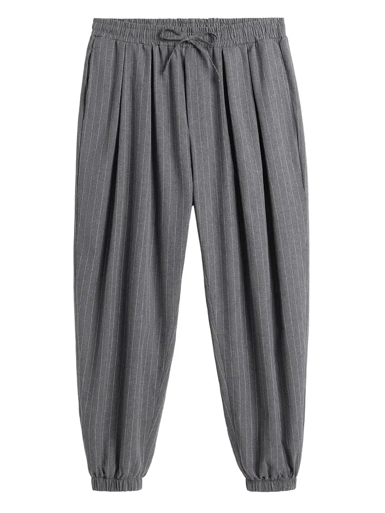 Casual Stripe Beam Feet Cotton Linen Pants