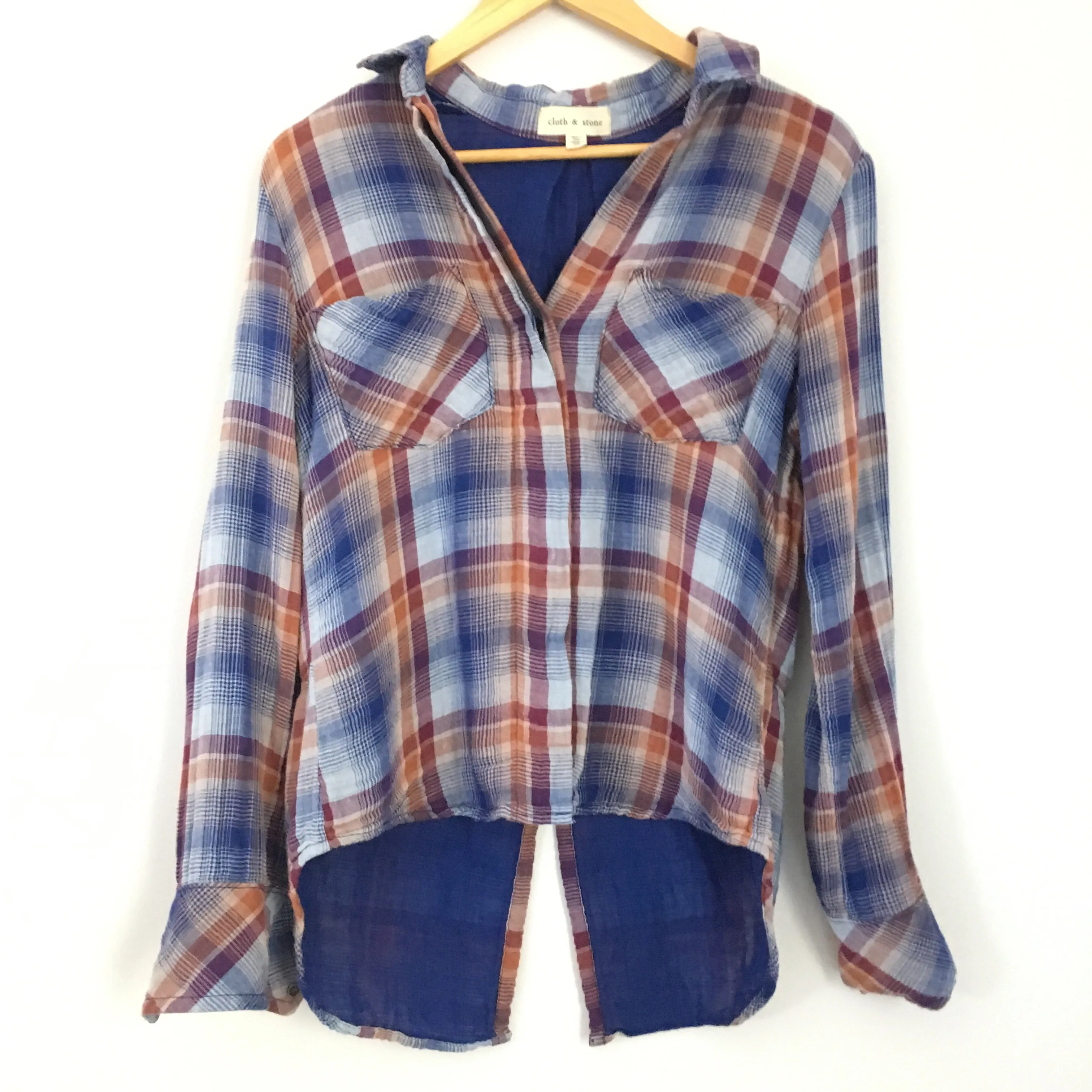 Cloth & Stone Plaid Button Up with Back Bottom Hem Slit- Size XS