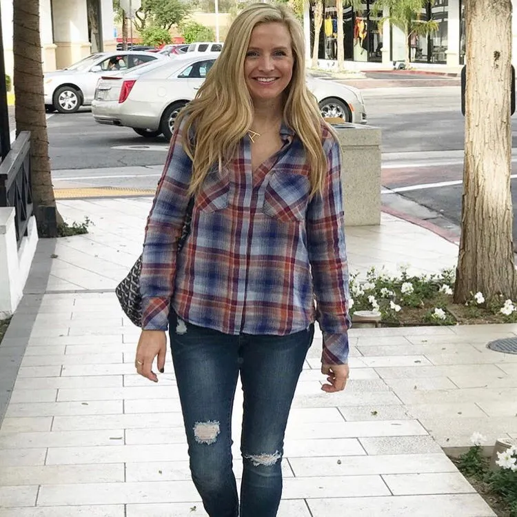 Cloth & Stone Plaid Button Up with Back Bottom Hem Slit- Size XS