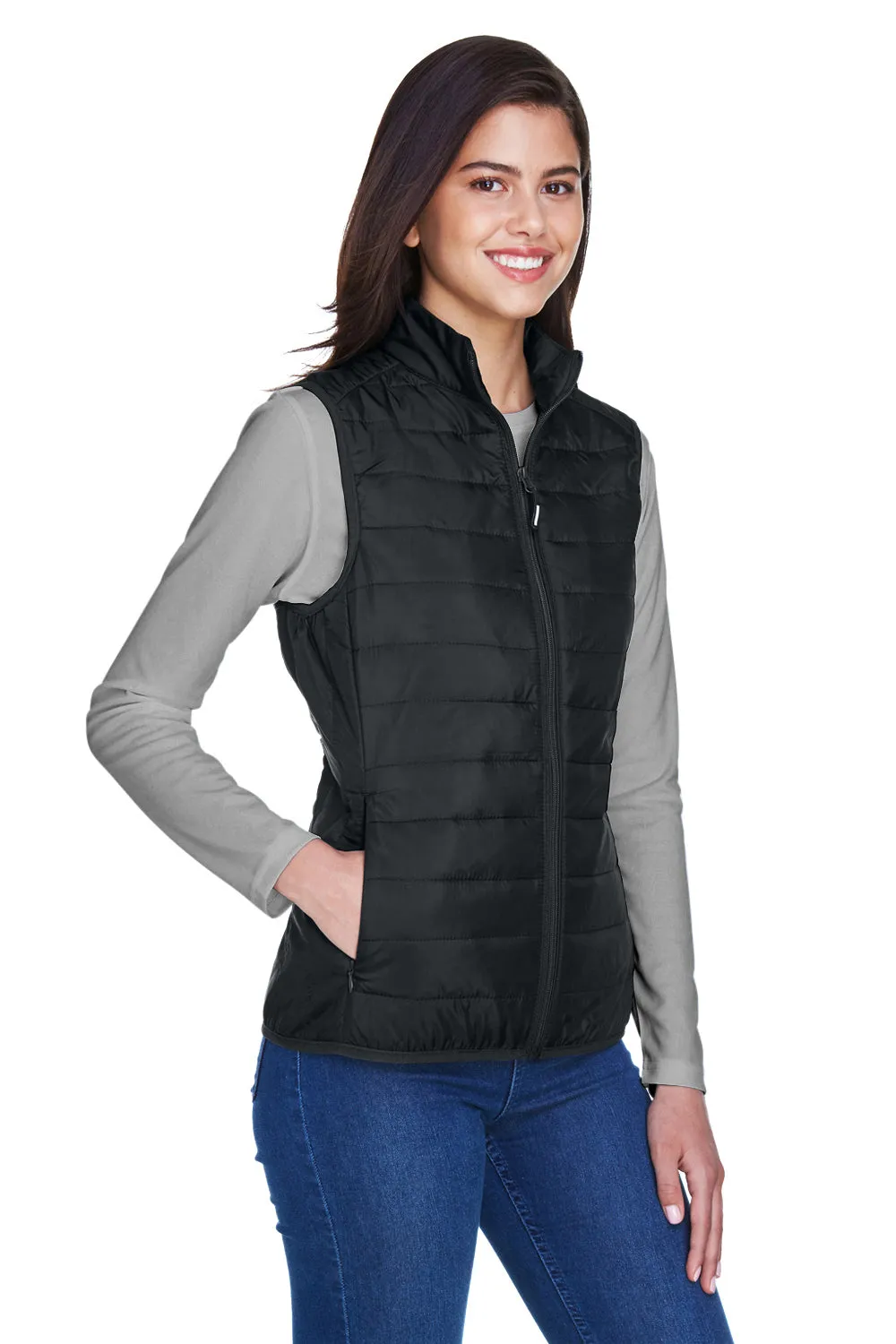 Core 365 Womens Prevail Packable Puffer Water Resistant Full Zip Vest - Black