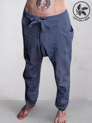 Cotton Linen Drawstring Casual Pants