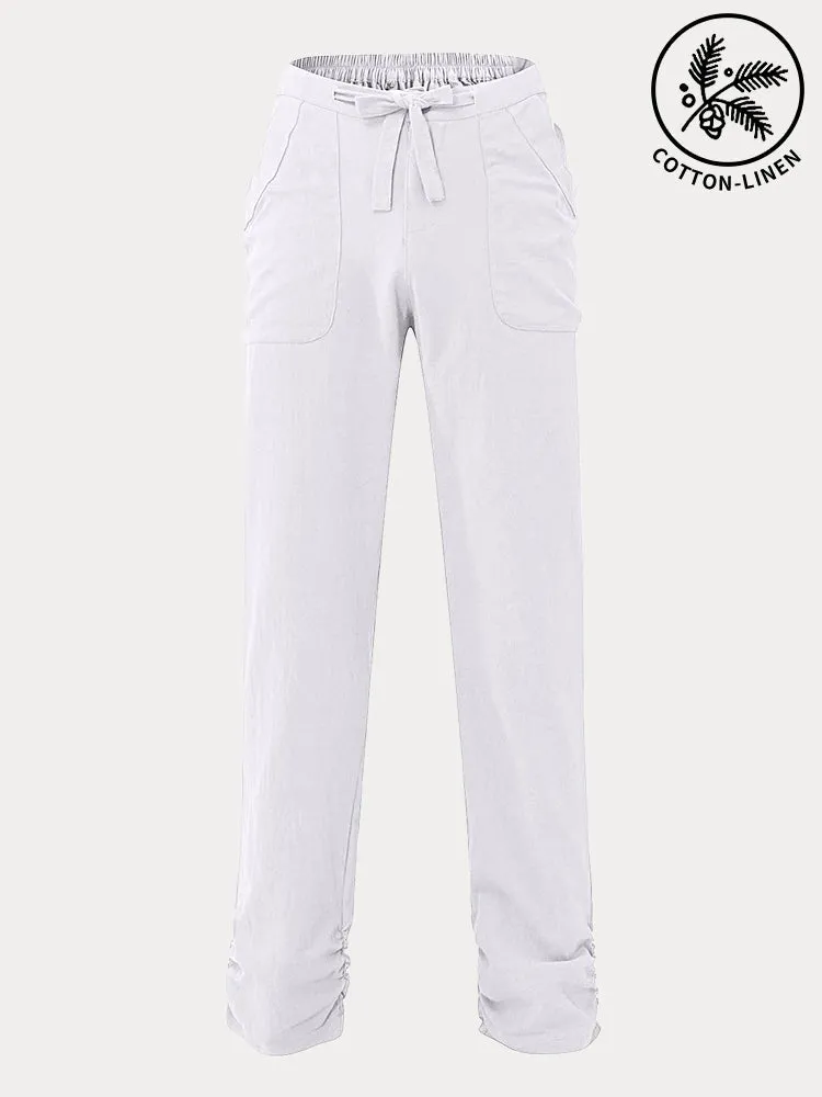 Cotton Linen Drawstring Casual Pants