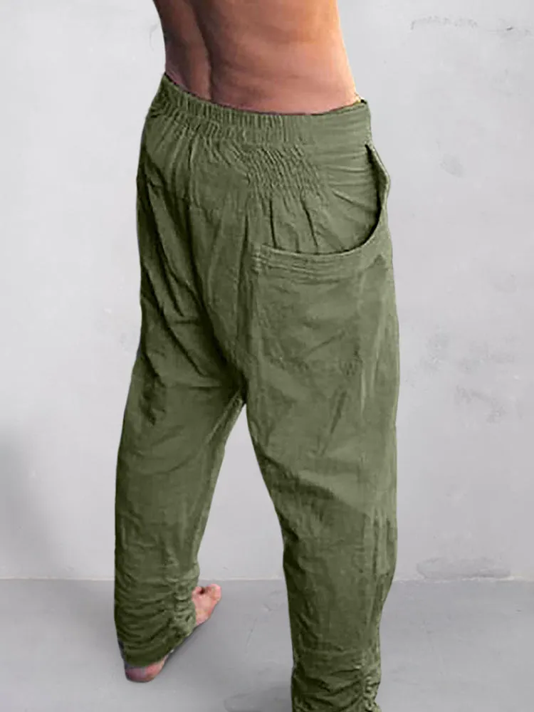 Cotton Linen Drawstring Casual Pants