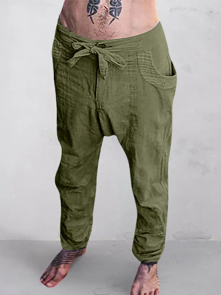Cotton Linen Drawstring Casual Pants