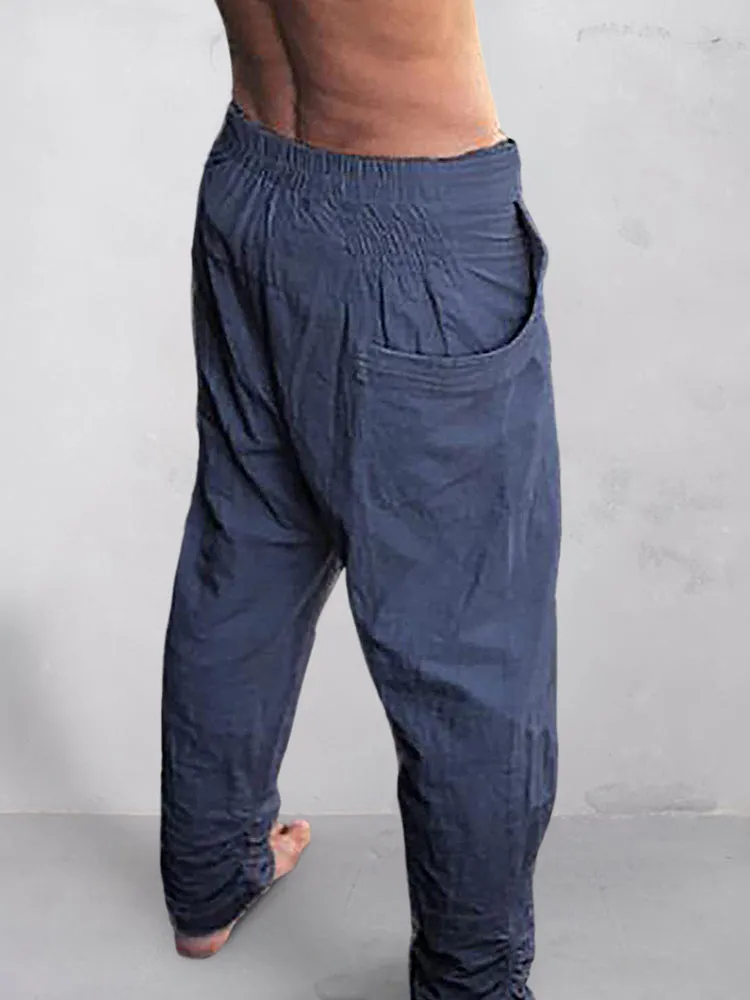 Cotton Linen Drawstring Casual Pants