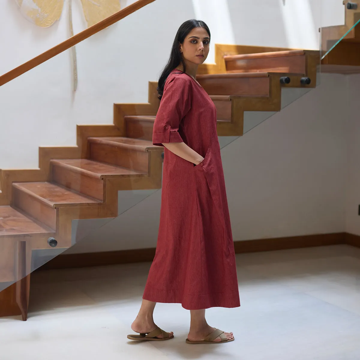 Cotton Maxi Dress for Women | Red