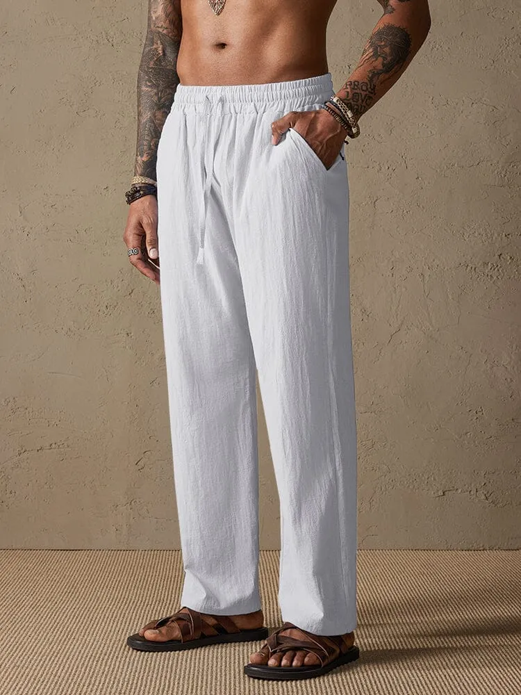 Cozy Drawstring Cotton Linen Straight Pants