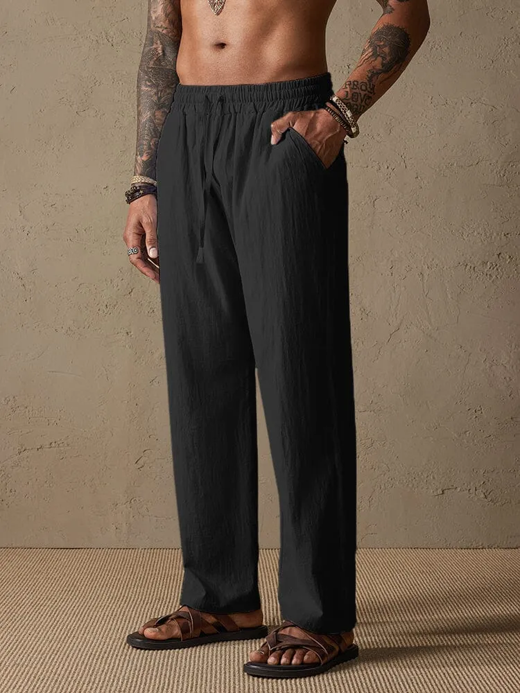 Cozy Drawstring Cotton Linen Straight Pants