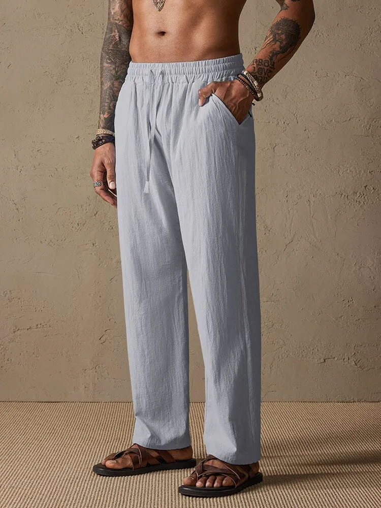 Cozy Drawstring Cotton Linen Straight Pants
