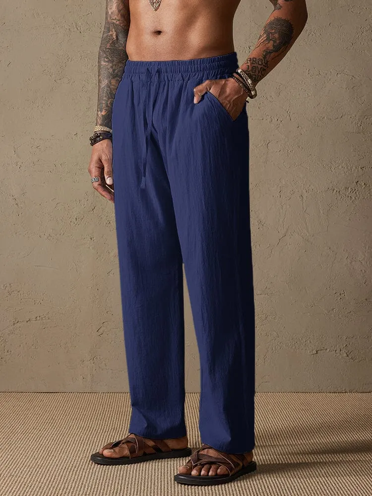Cozy Drawstring Cotton Linen Straight Pants