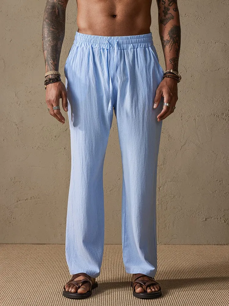 Cozy Drawstring Cotton Linen Straight Pants