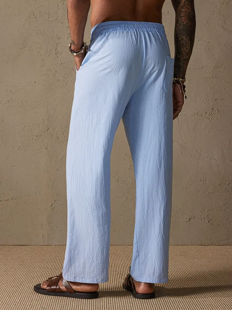 Cozy Drawstring Cotton Linen Straight Pants