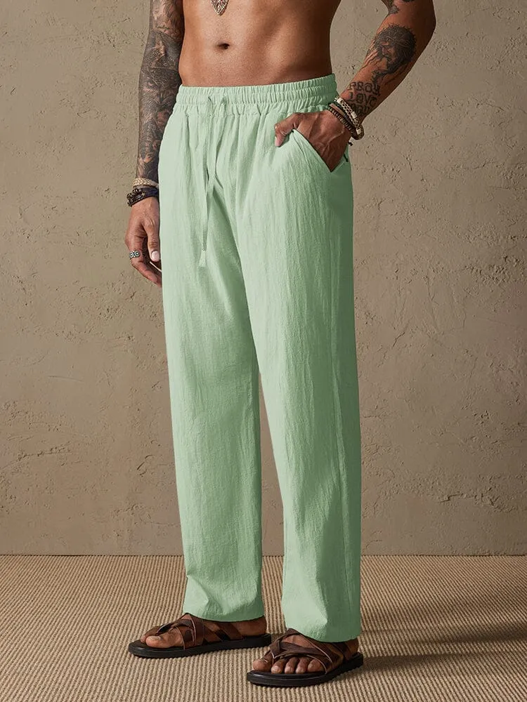 Cozy Drawstring Cotton Linen Straight Pants