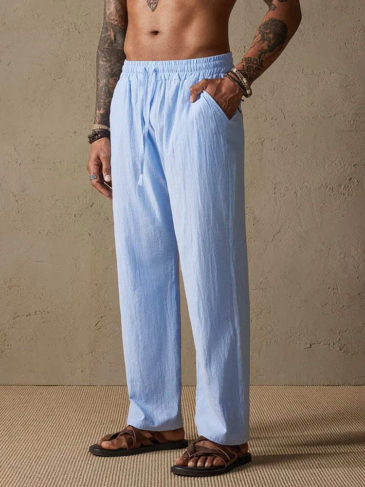 Cozy Drawstring Cotton Linen Straight Pants
