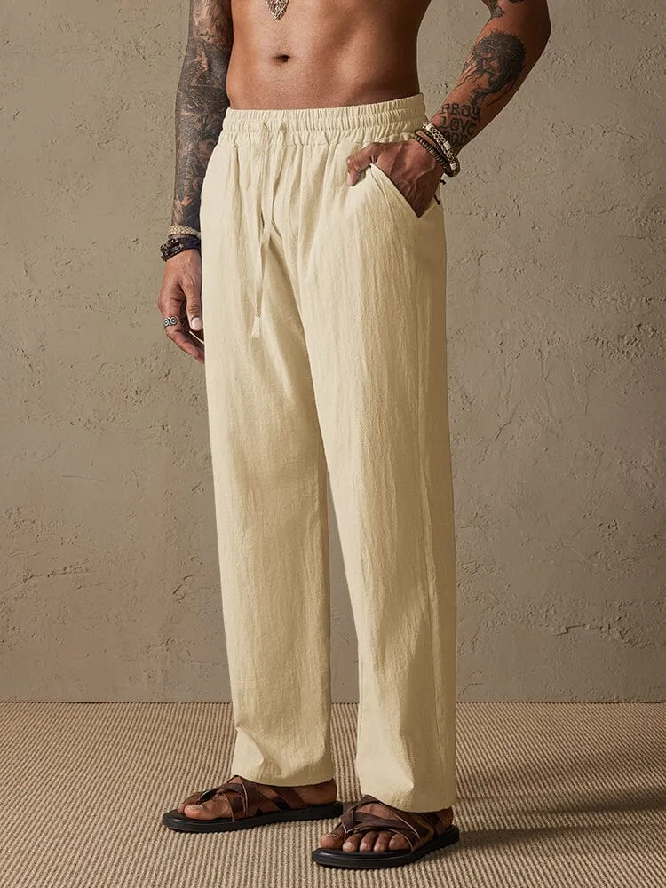 Cozy Drawstring Cotton Linen Straight Pants