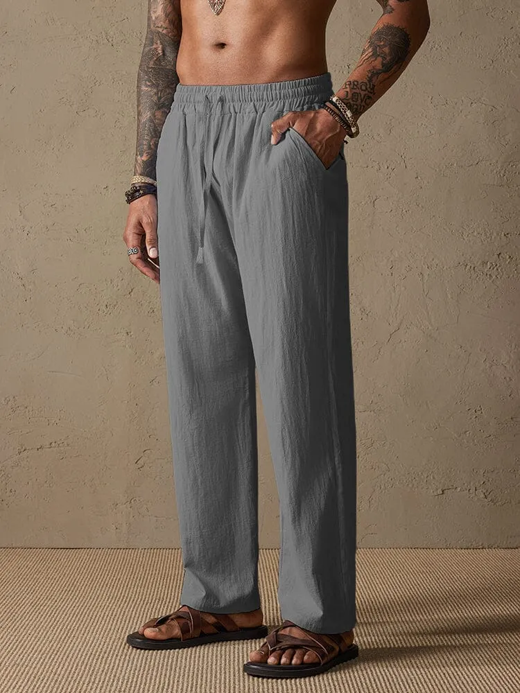 Cozy Drawstring Cotton Linen Straight Pants