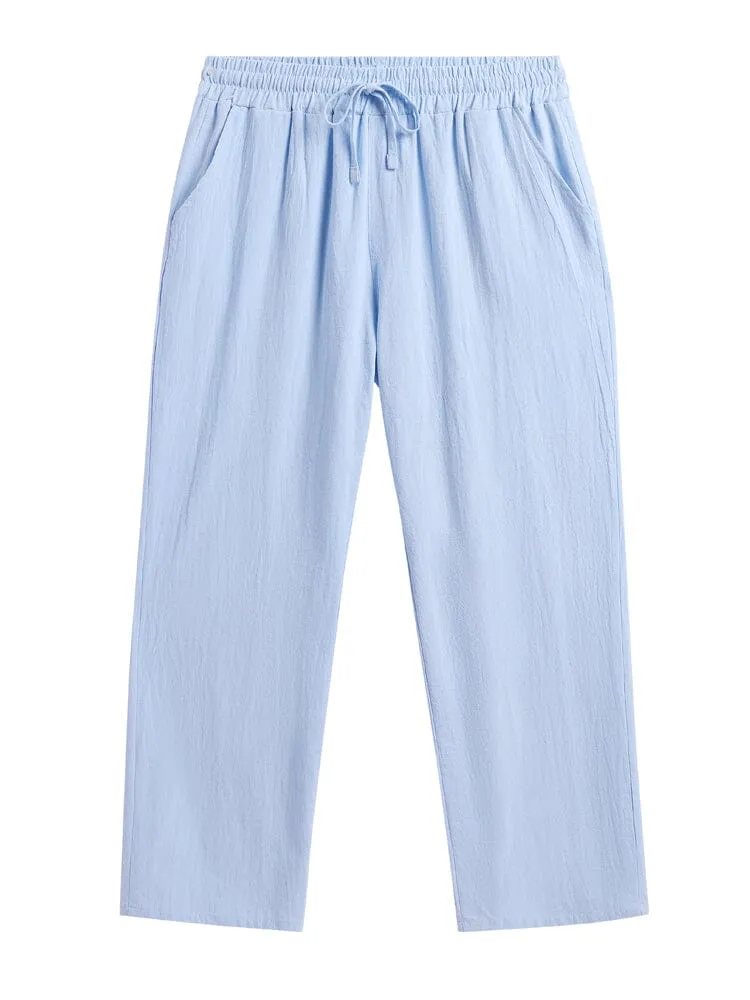 Cozy Drawstring Cotton Linen Straight Pants