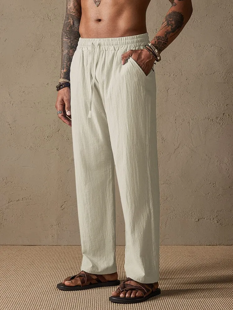 Cozy Drawstring Cotton Linen Straight Pants