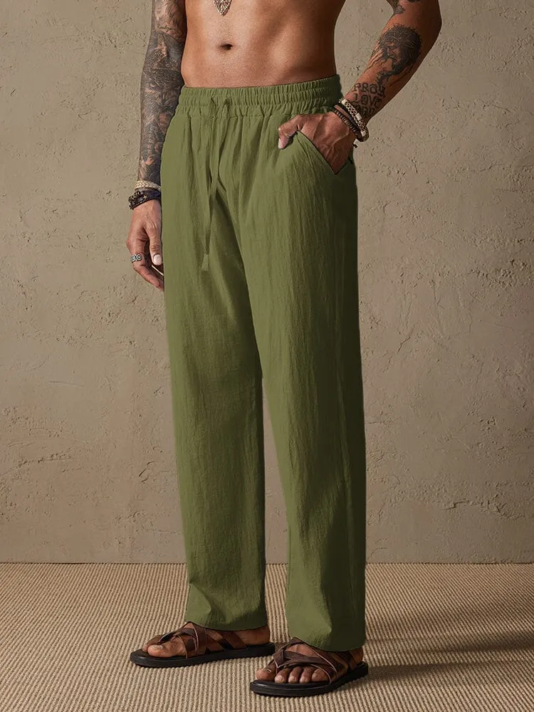 Cozy Drawstring Cotton Linen Straight Pants