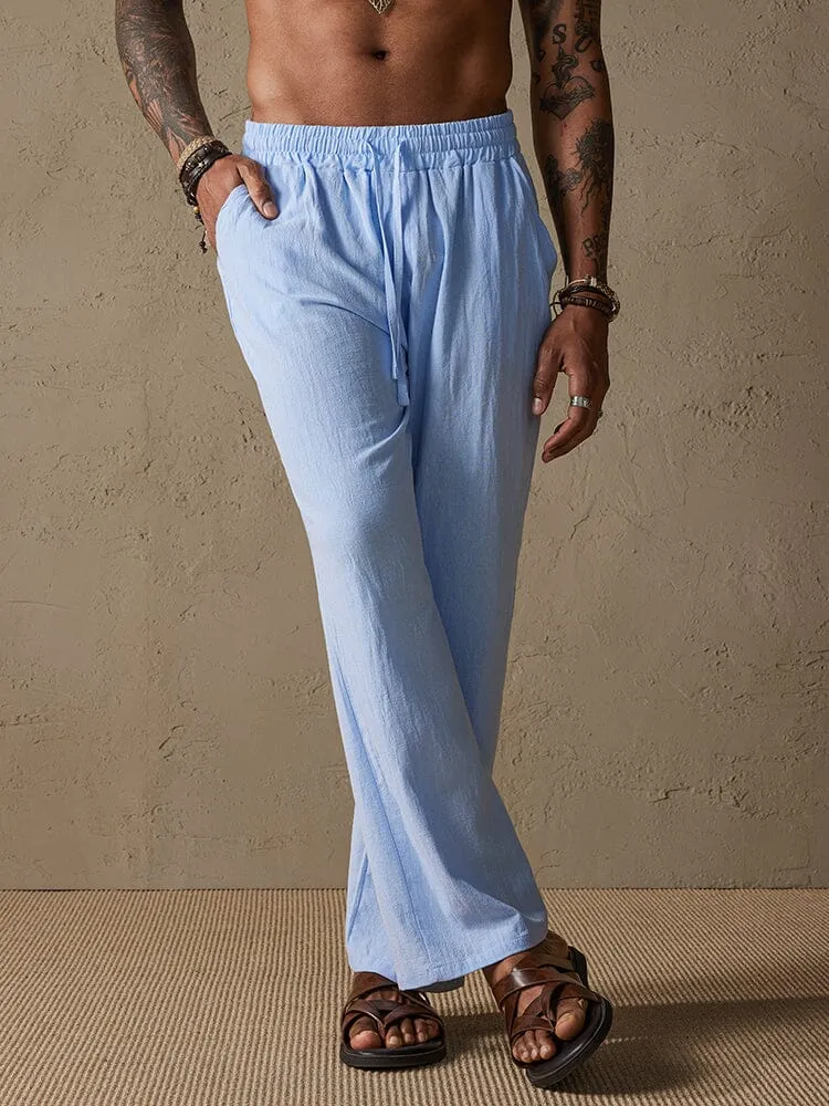 Cozy Drawstring Cotton Linen Straight Pants