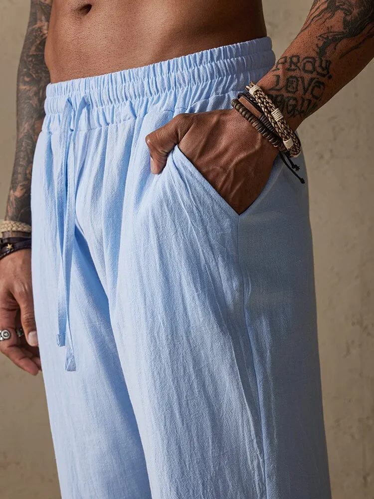Cozy Drawstring Cotton Linen Straight Pants
