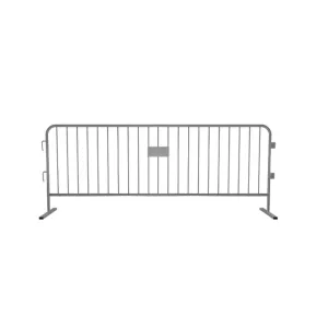 Crowdmaster® Crowd Control Powder Coated  Steel Barricade - HD Flat Feet - 8.5 Ft Long - Silver