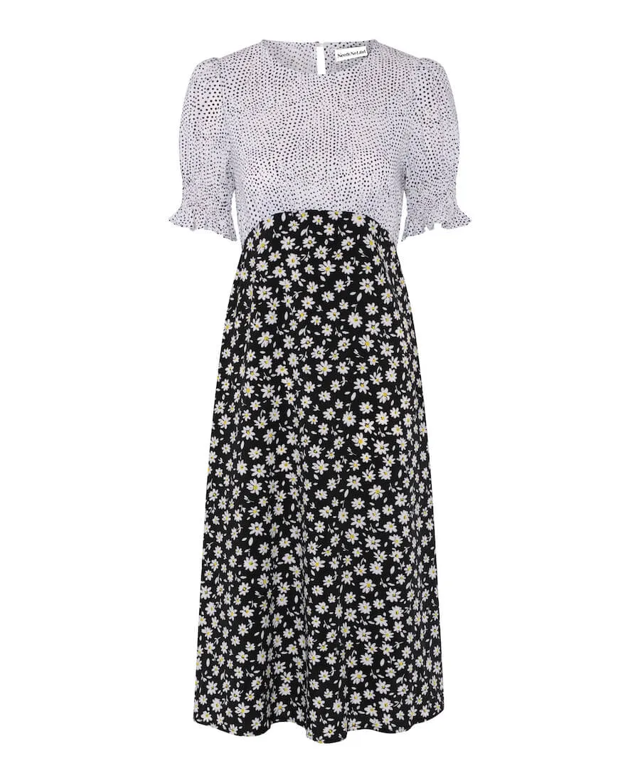 Daisy Spot Puff Sleeve Midi Dress