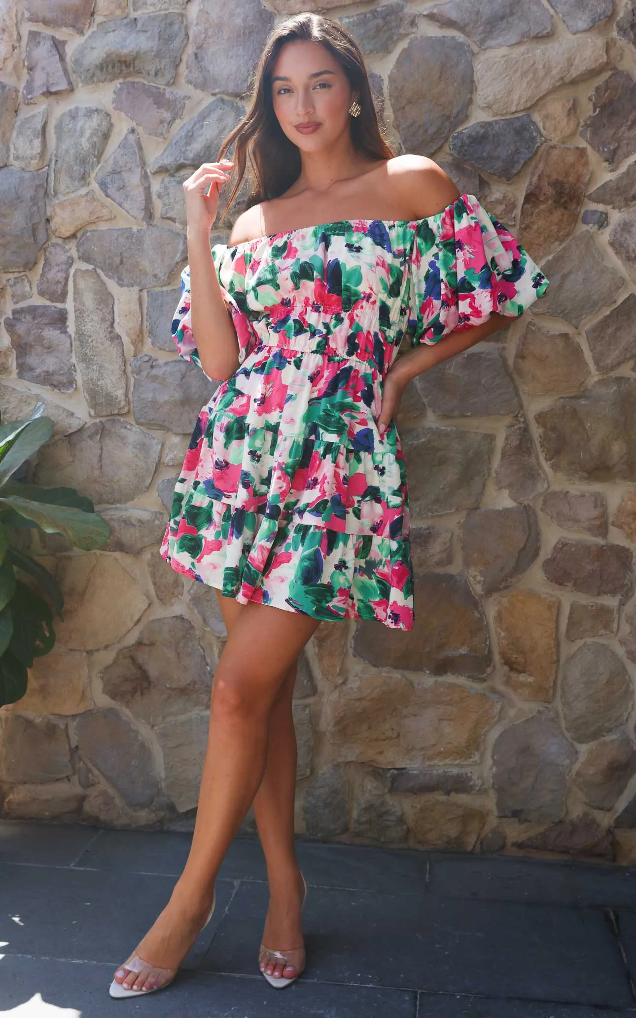 Dasha Mini Dress - Pink Green Floral