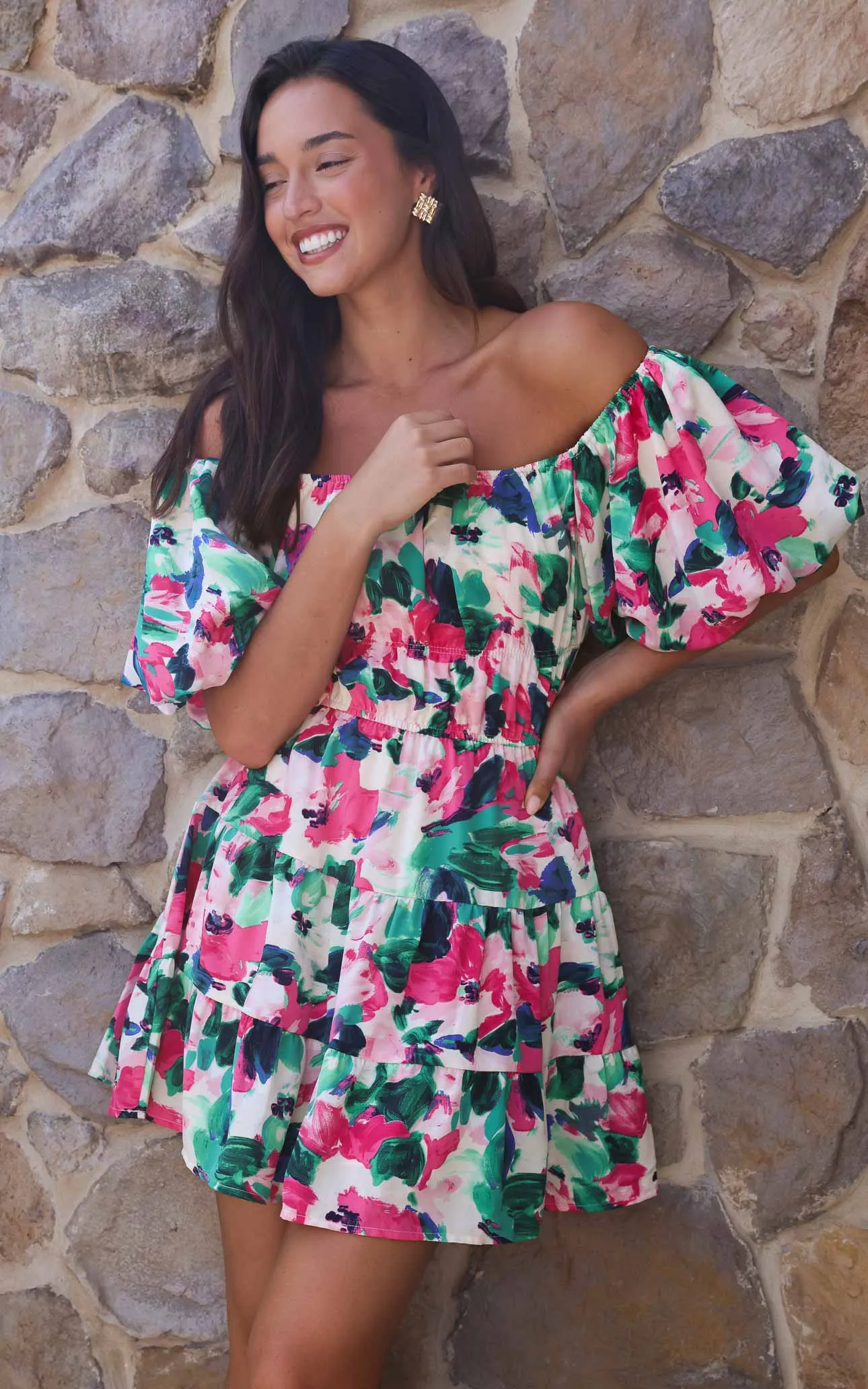 Dasha Mini Dress - Pink Green Floral